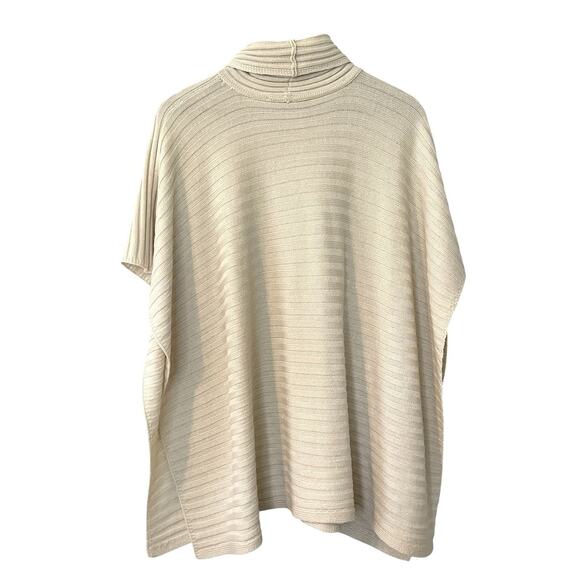 BCBGMaxAzria Cream Turtleneck Poncho Sweater, Women's OS, Lagenlook Minimalist - Picture 3 of 8